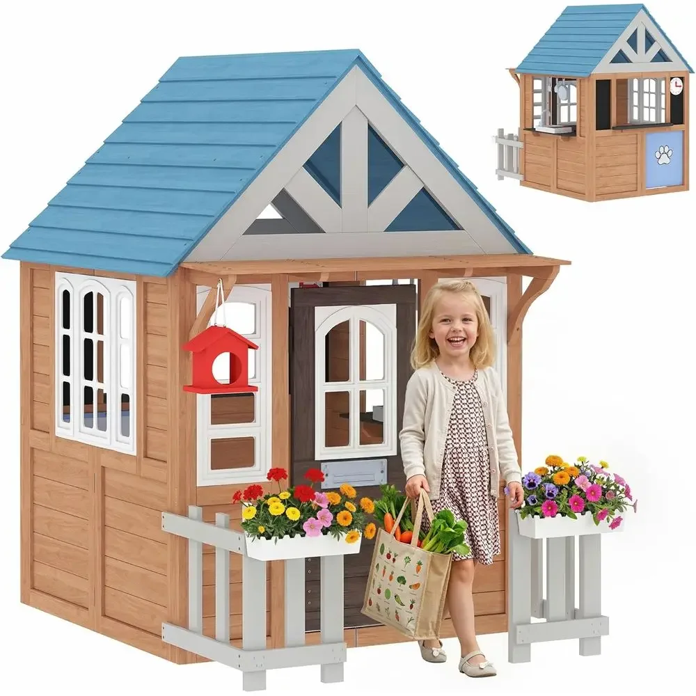 Kids Outdoor Wooden Playhouse - 카바 야외 놀이집 (애완동물 문 포함),