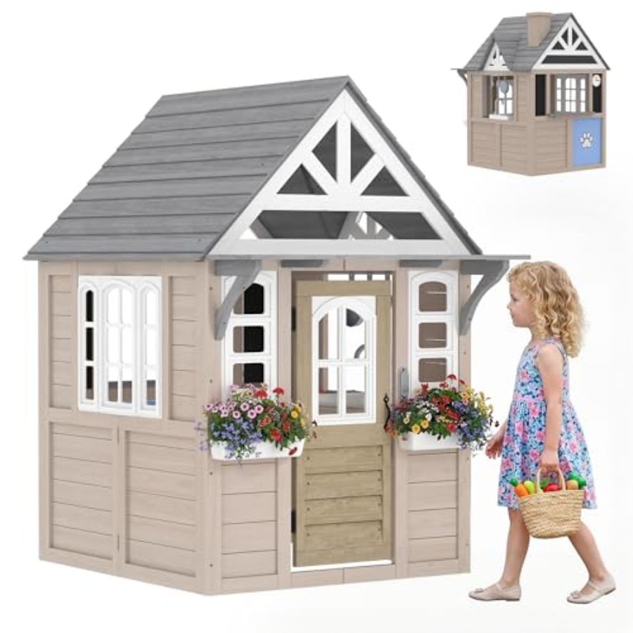 Kids Outdoor Wooden Playhouse - 2세 이상 어린이용 야외 목재 놀이집,