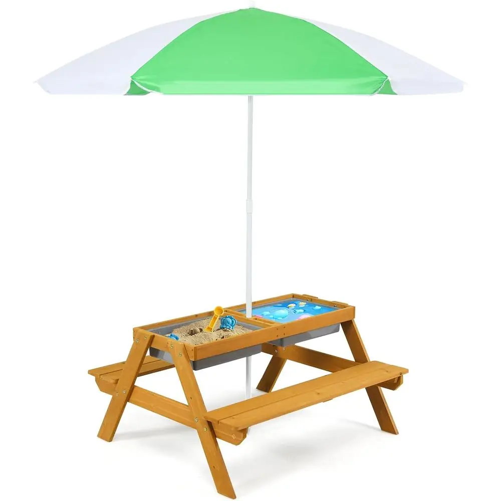 Kids Outdoor Wooden Table - 3-in-1 높이 조절 가능한 우산형 어린이