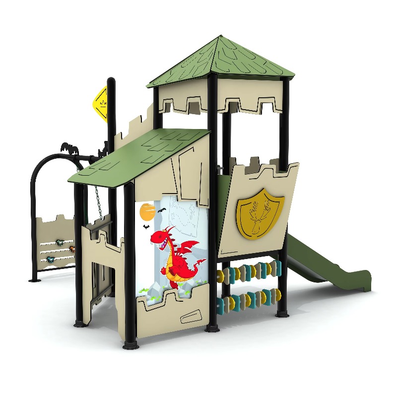 Kids Outdoor Wooden Playhouse - 나무로 만든 야외 놀이터 세트, 스틸