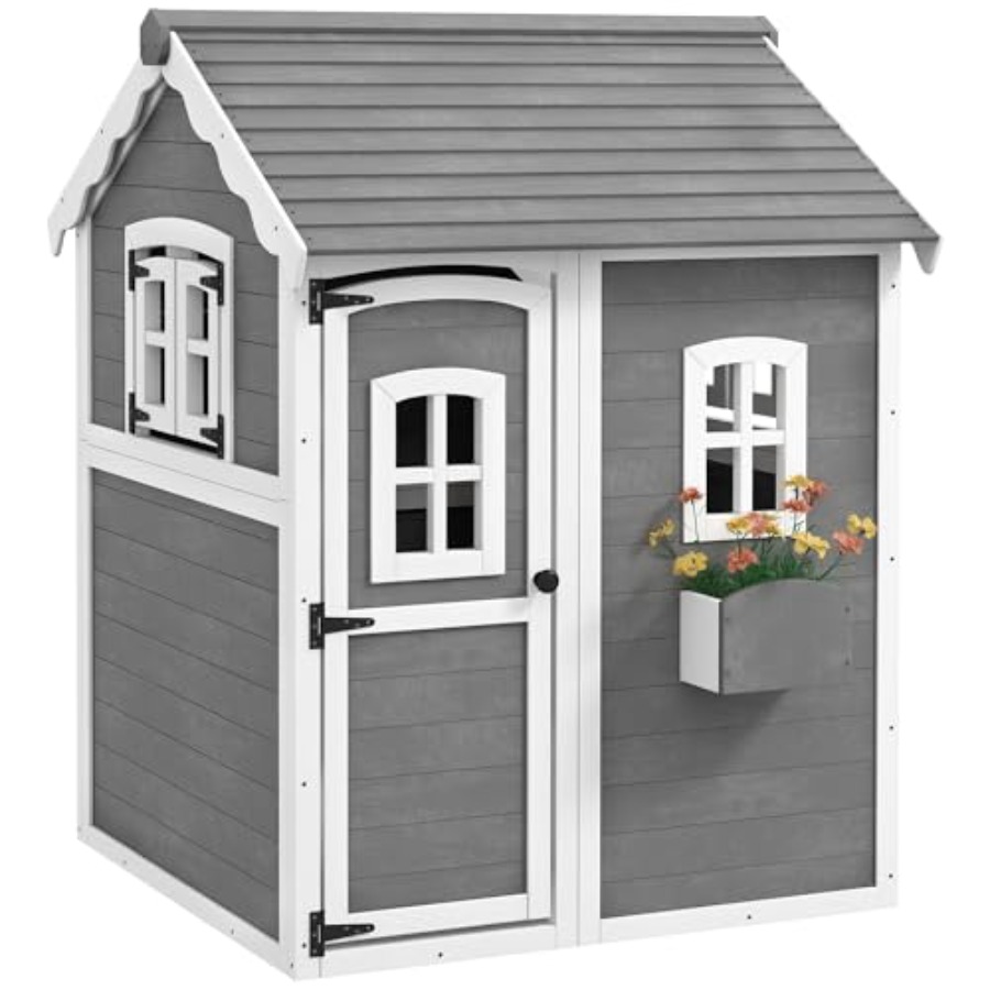 Kids Outdoor Wooden Playhouse - 3~8세 어린이용 야외 목재 놀이집 (바닥,