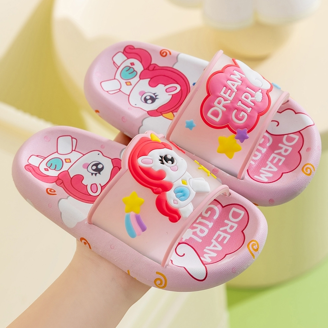 Kids Indoor Outdoor Slippers - 귀여운 만화 유니콘 어린이 슬리퍼 소녀용