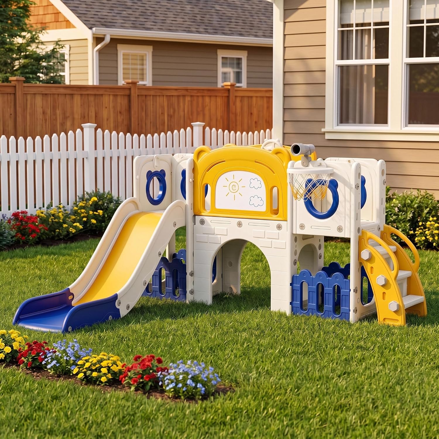 Kids Outdoor Toys B&Q - 10-in-1 유아용 슬라이드 세트, 화이트보드가 있는