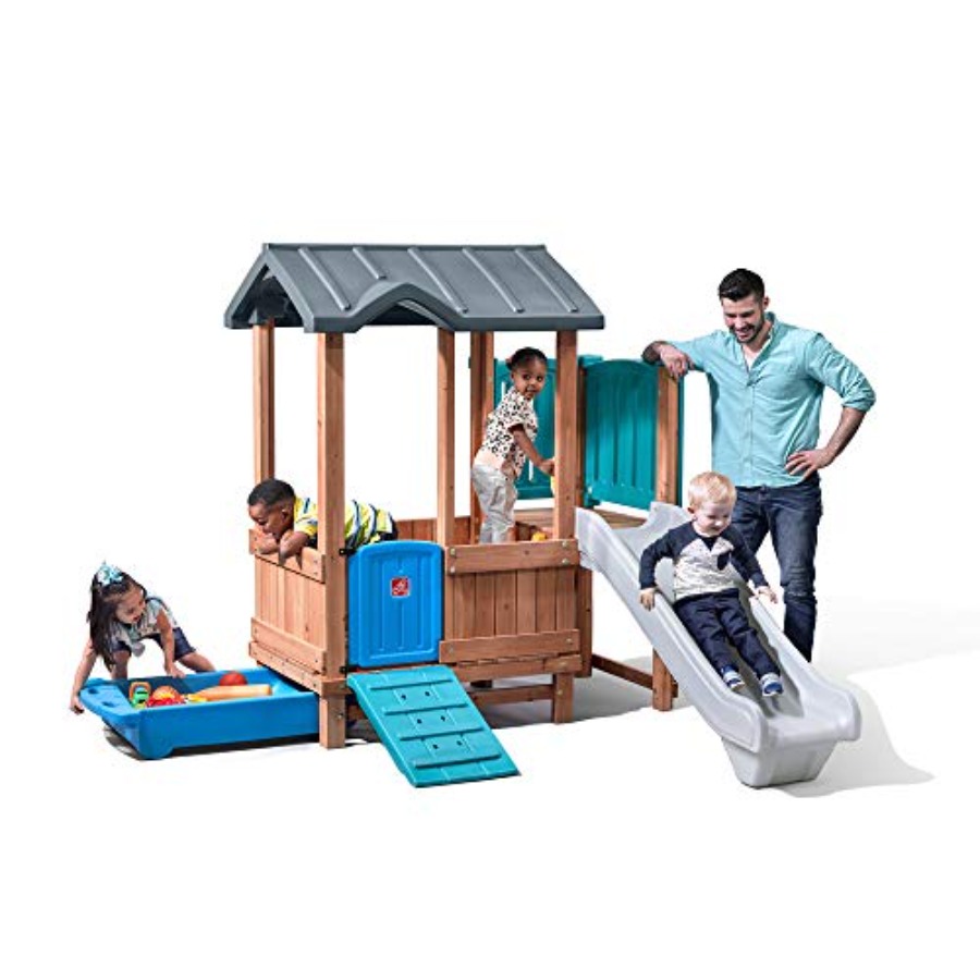 Kids Outdoor Wooden Playhouse - 우드랜드 어드벤처 플레이하우스 & 슬라이드, 어린이