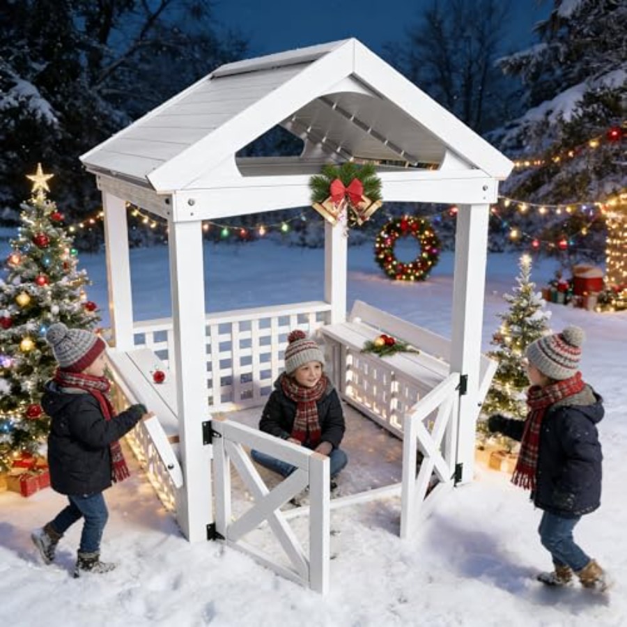 Kids Outdoor Wooden Playhouse - 야외용 어린이 목재 놀이집 (2~8세용), 방수
