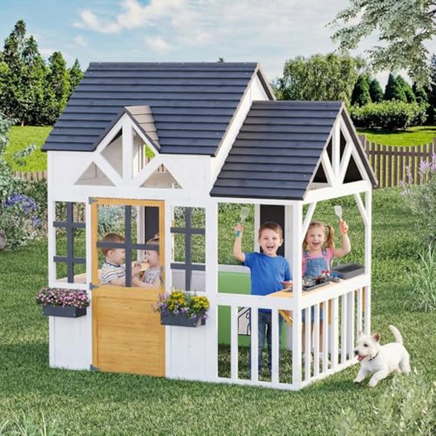 Kids Outdoor Wooden Playhouse - 야외용 어린이 목재 놀이집 (0.56세 이상):