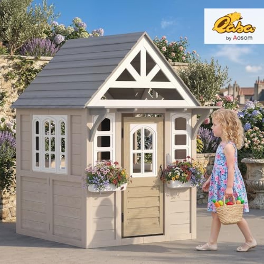2세 이상 어린이용 야외 목재 놀이집, 회색 마감, 강 - Kids Outdoor Wooden Playhouse 리뷰 및 가격
