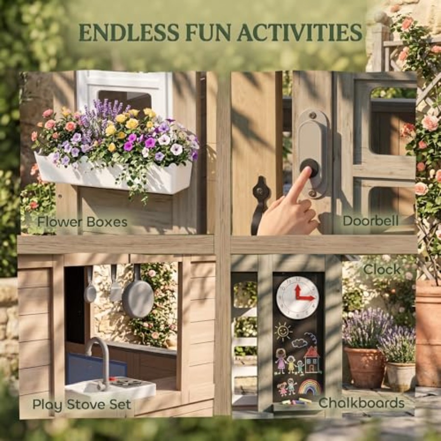 2세 이상 어린이용 야외 목재 놀이집, 회색 마감, 강 - Kids Outdoor Wooden Playhouse 리뷰 및 가격