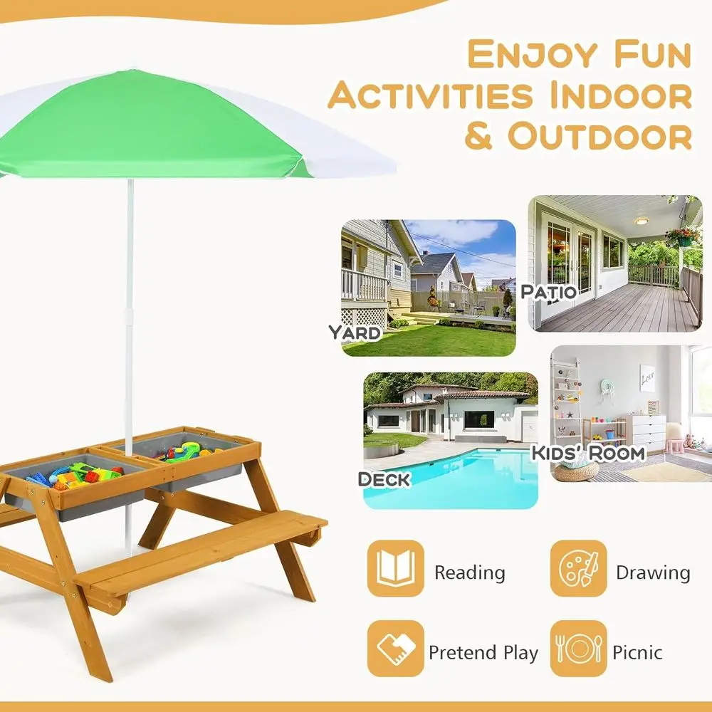 3-in-1 높이 조절 가능한 우산형 어린이 피크닉 테 - Kids Outdoor Wooden Table 리뷰 및 가격