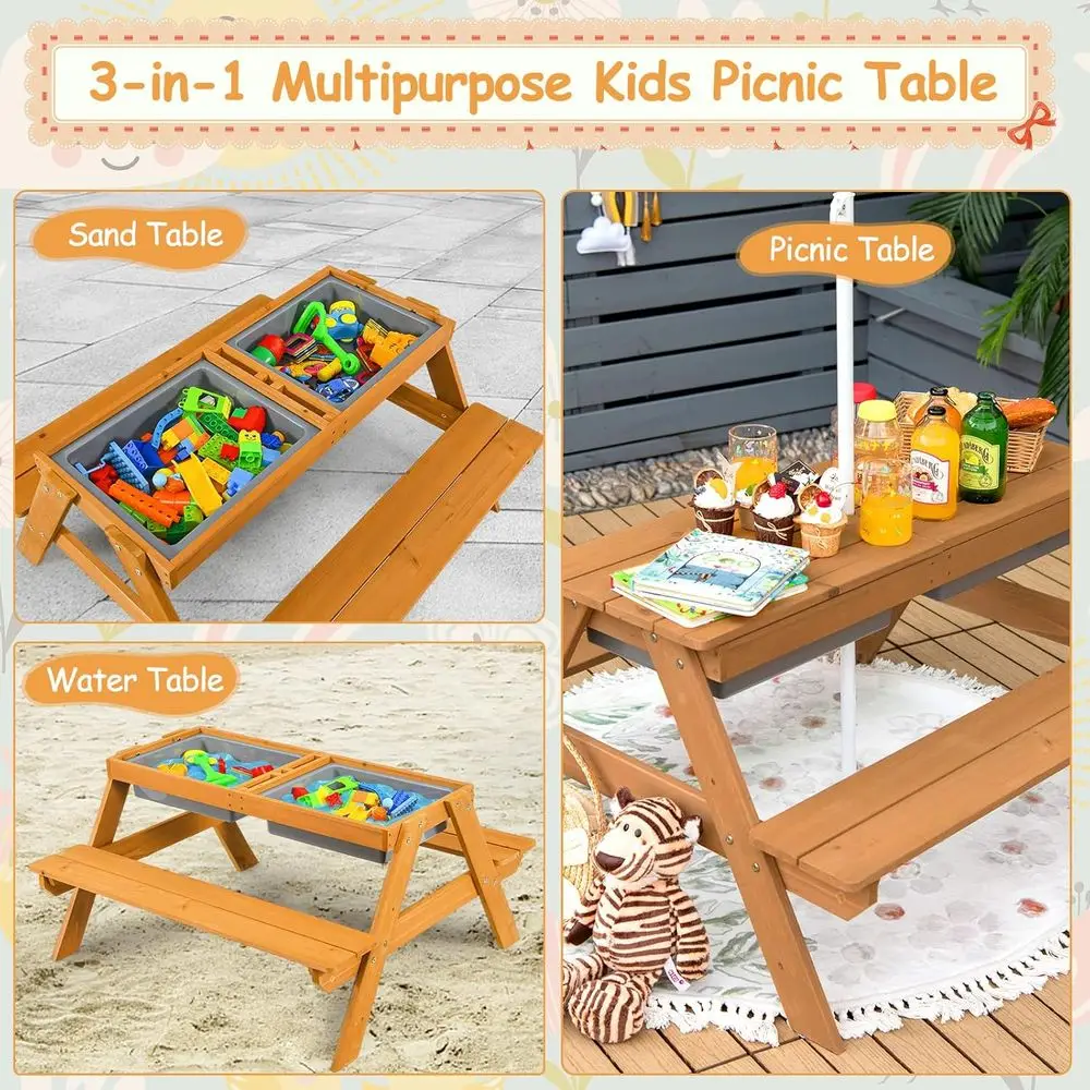 4-in-1 나무 모래놀이 및 물놀이 피크닉 테이블 ( - Kids Outdoor Wooden Table 리뷰 및 가격