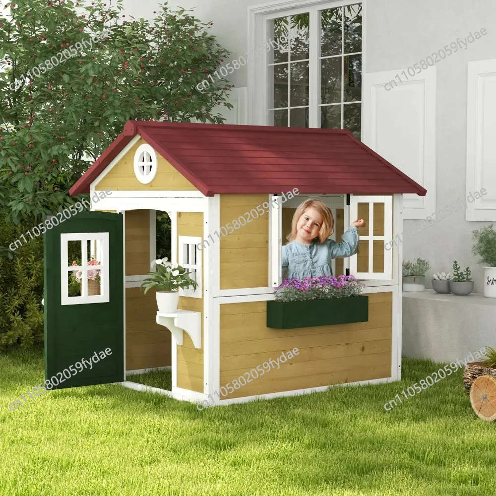 야외 어린이 놀이집, 문, 창문, 화분과 상자가 있는  - Kids Outdoor Wooden Playhouse 리뷰 및 가격