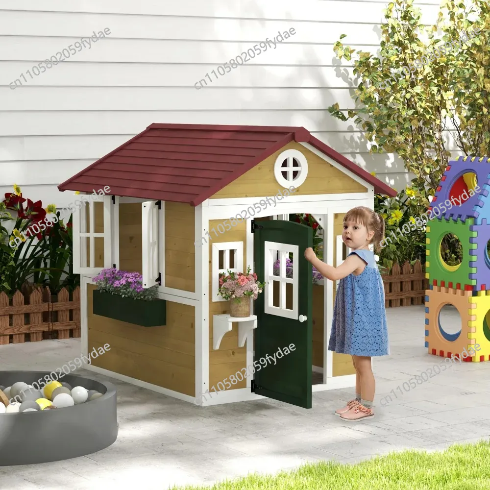 야외 어린이 놀이집, 문, 창문, 화분과 상자가 있는  - Kids Outdoor Wooden Playhouse 리뷰 및 가격