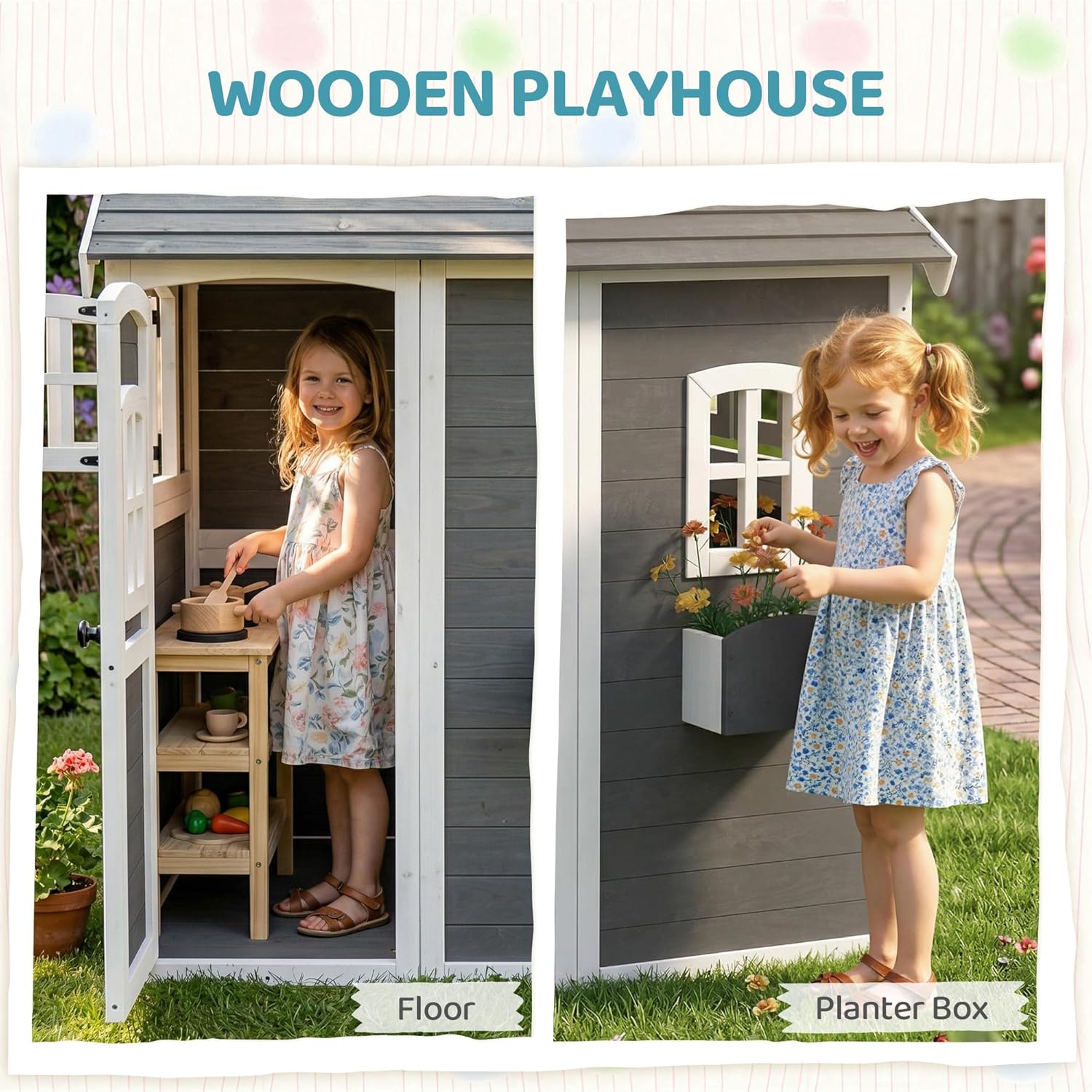 # 나무로 만든 야외 놀이집 (바닥, 문, 창문, 화분 - Kids Outdoor Wooden Playhouse 리뷰 및 가격