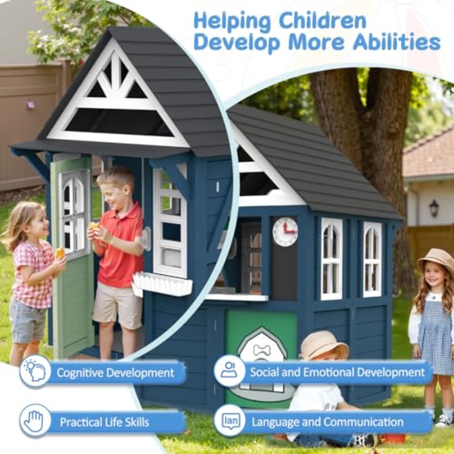 야외용 어린이 놀이집: 나무로 만든, 파란색, 크고 튼 - Kids Outdoor Wooden Playhouse 리뷰 및 가격