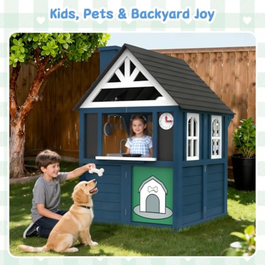 야외용 어린이 놀이집: 나무로 만든, 파란색, 크고 튼 - Kids Outdoor Wooden Playhouse 리뷰 및 가격