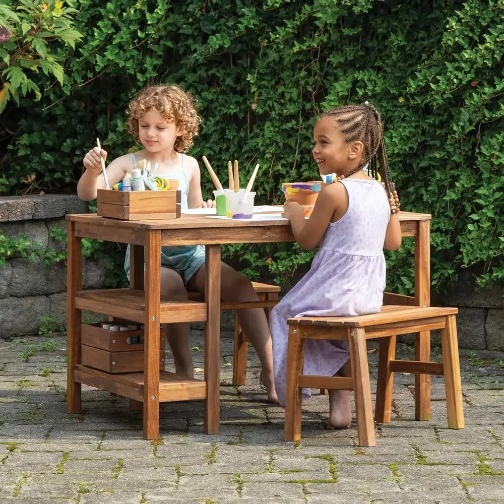 어린이 야외용 상자형 테이블 및 벤치 2개 세트: 아카 - Kids Outdoor Wooden Table 리뷰 및 가격