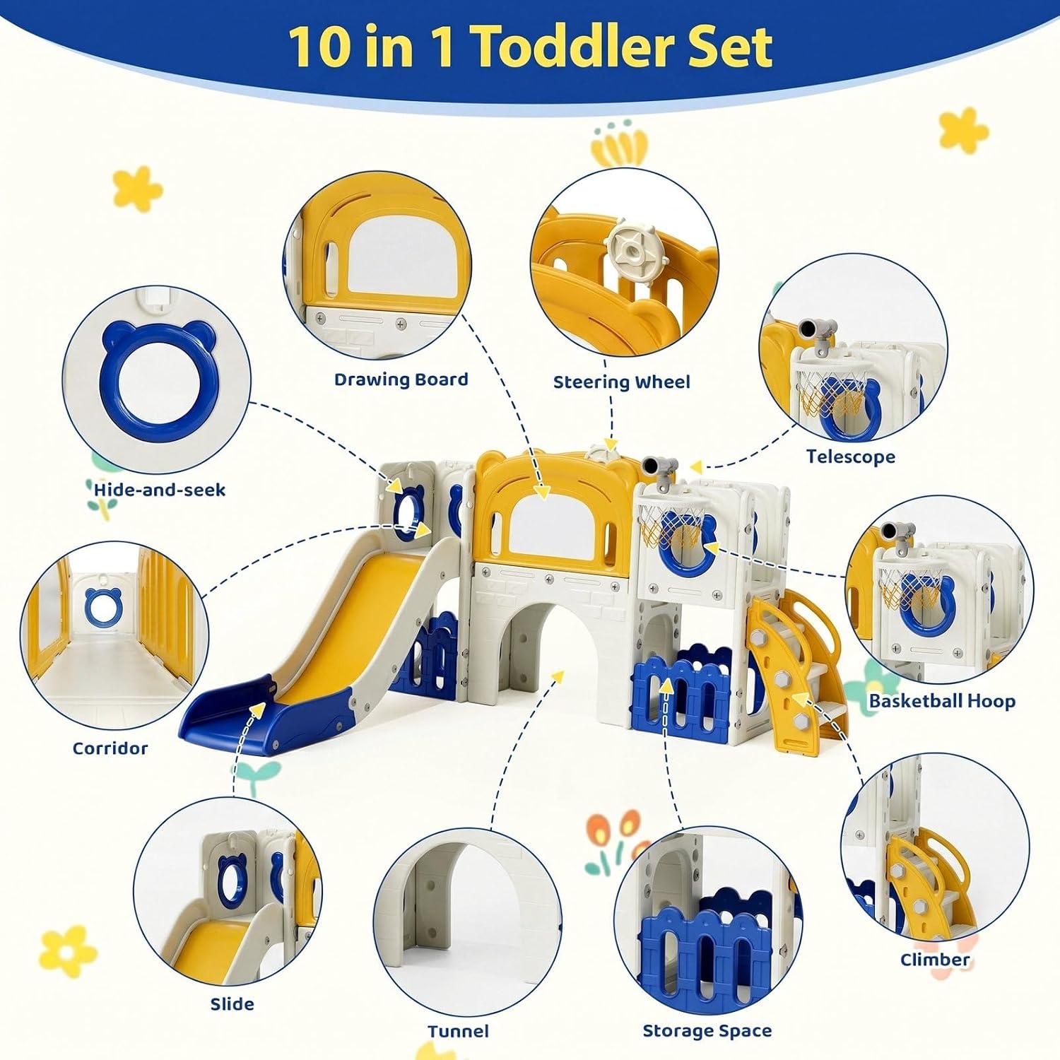 10-in-1 유아용 슬라이드 세트, 화이트보드가 있는 - Kids Outdoor Toys B&Q 리뷰 및 가격