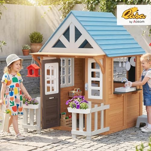 애완동물 문이 있는 야외 놀이집, 2~5세용 나무 어린 - Kids Outdoor Wooden Playhouse 리뷰 및 가격