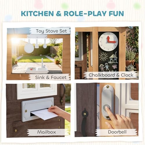 애완동물 문이 있는 야외 놀이집, 2~5세용 나무 어린 - Kids Outdoor Wooden Playhouse 리뷰 및 가격