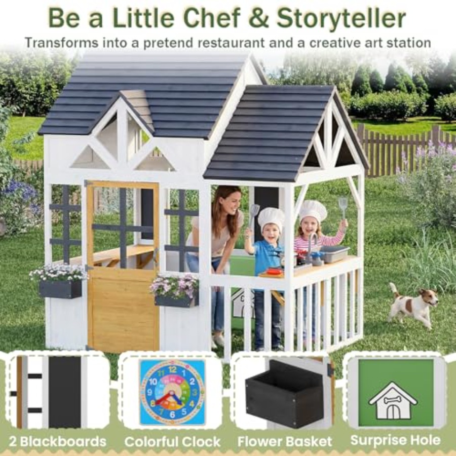야외용 어린이 목재 놀이집 (0.56세 이상): 흑백  - Kids Outdoor Wooden Playhouse 리뷰 및 가격