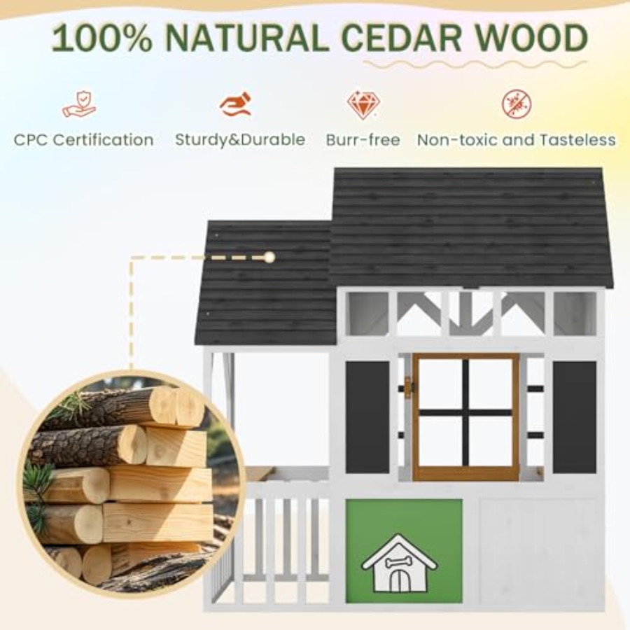야외용 어린이 목재 놀이집 (0.56세 이상): 흑백  - Kids Outdoor Wooden Playhouse 리뷰 및 가격